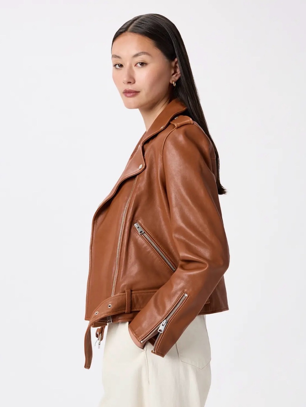 Quince Tan-Brown 100% Leather Motorcycle Jacket -Brand New - Picture 4 of 8